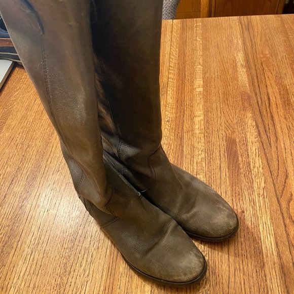 1937 Footwear Italy Women's Sz 6.5 Brown/Gra Leather Riding Tall Boots - Picture 4 of 11